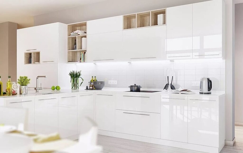 Straight white matte kitchen