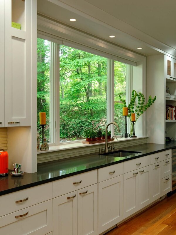 Straight kitchens with a window