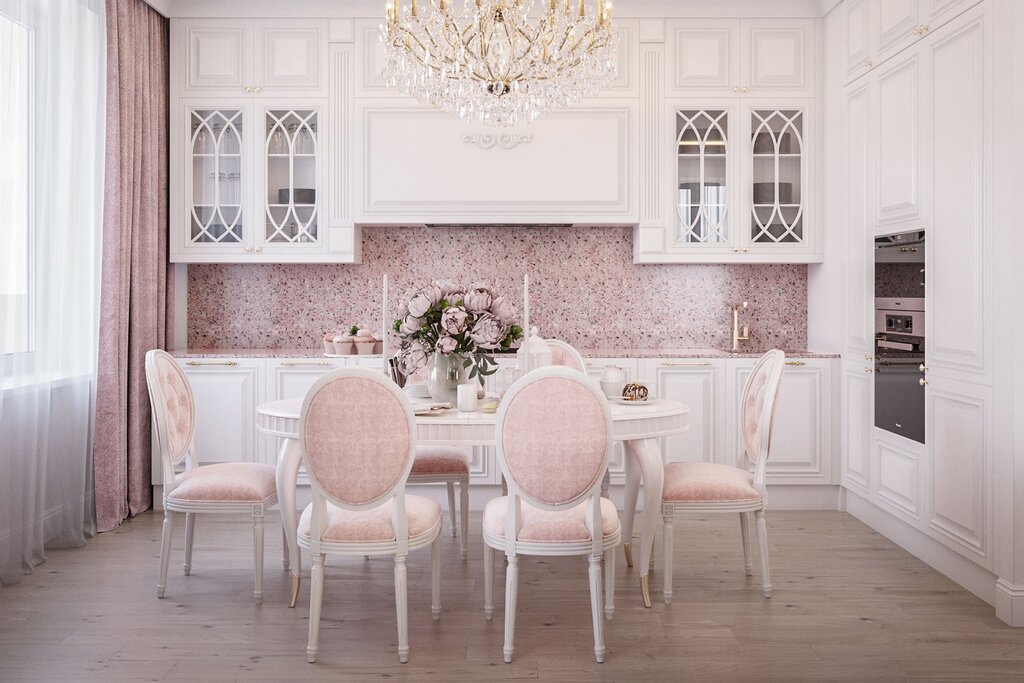 Powdery kitchen in the interior