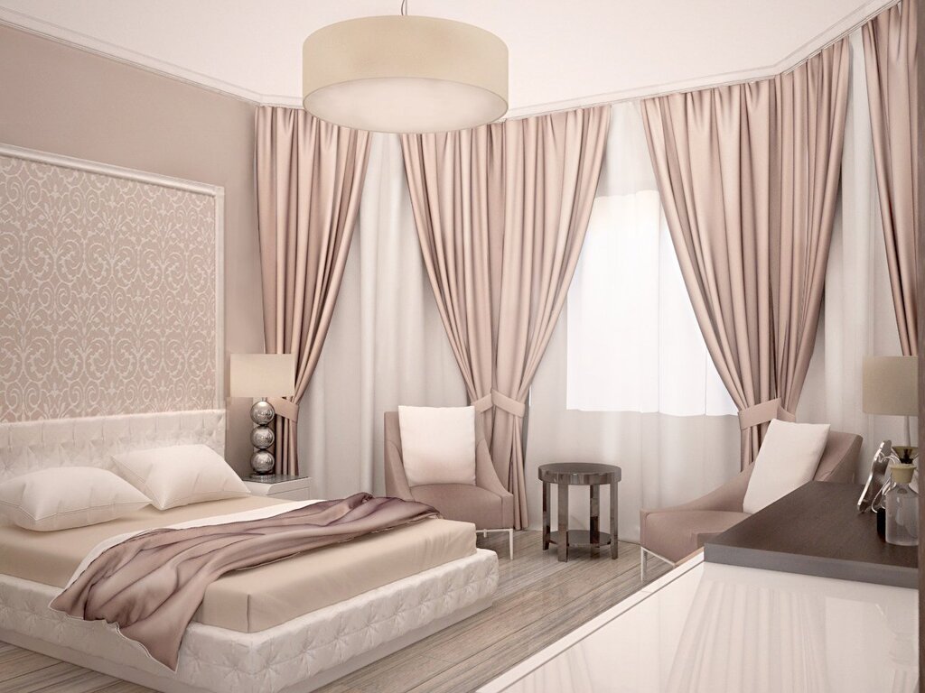 Powder curtains in the bedroom interior