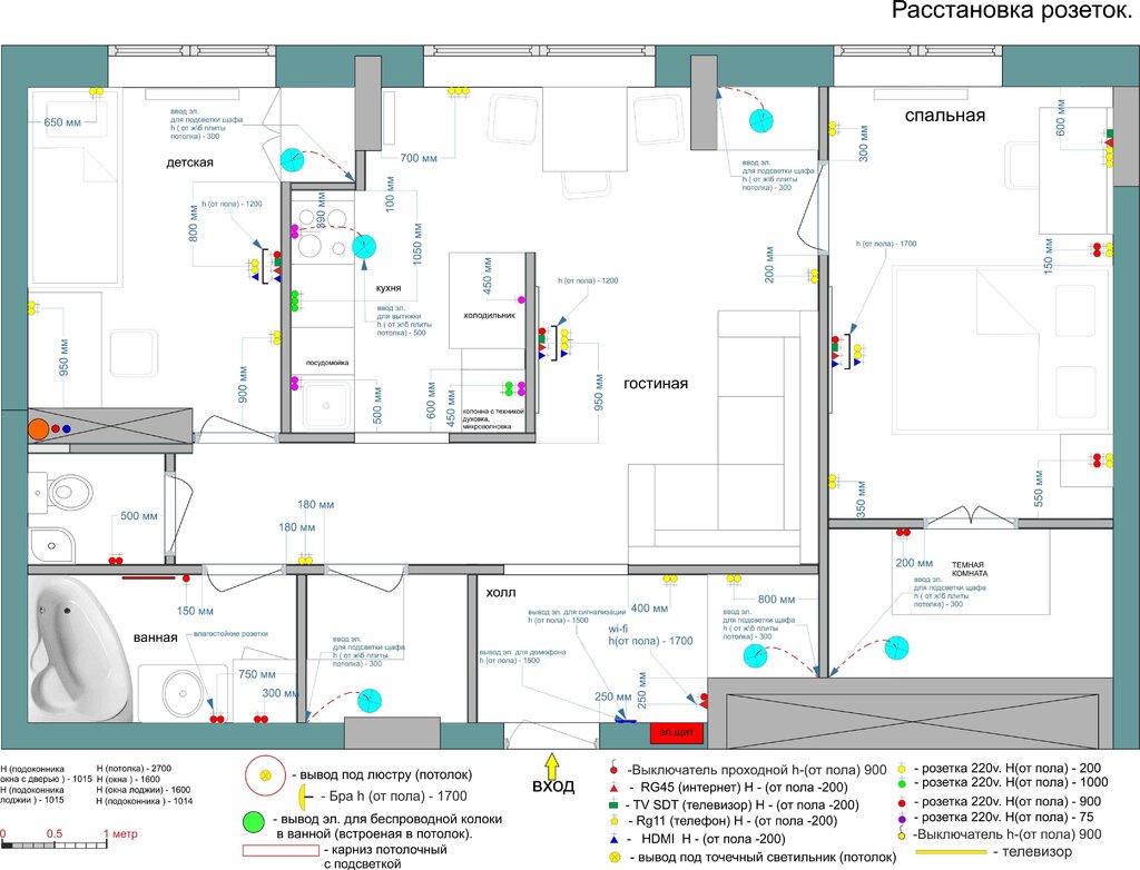 Placement of outlets in the bedroom 48 фото