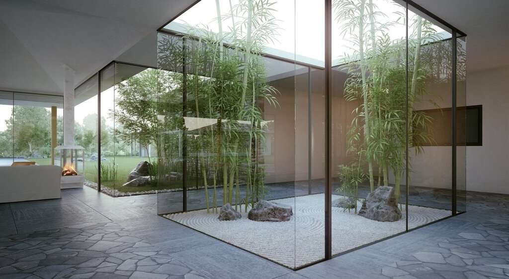 Plants behind glass in the interior