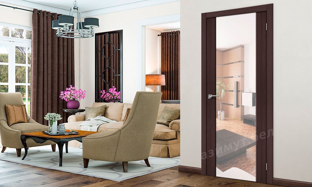 Sliding interior doors with a mirror