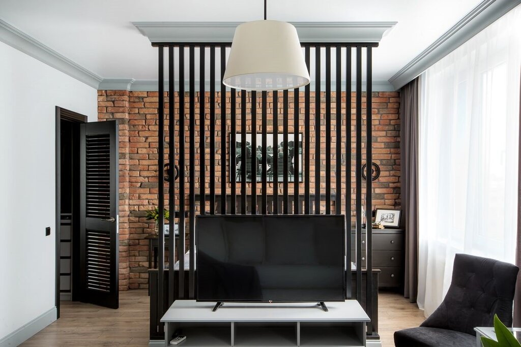 Black slatted partition