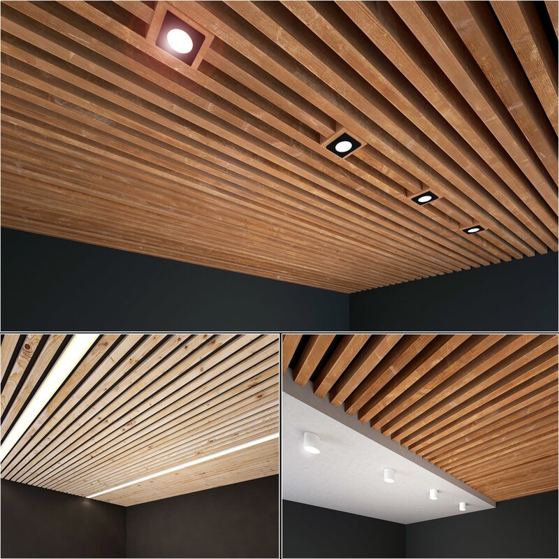 Slatted ceiling with a wood finish