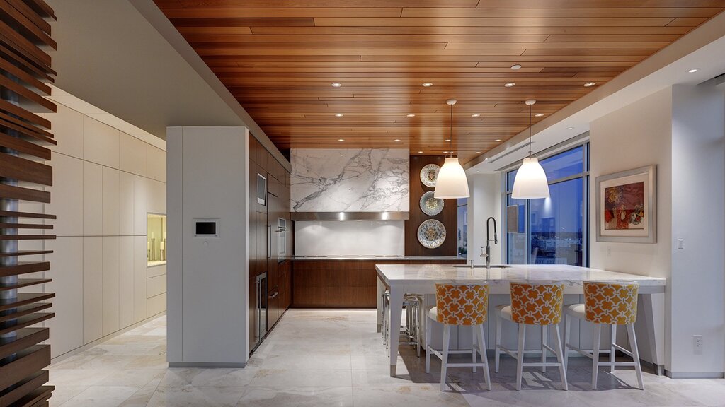 Slatted ceiling in the interior