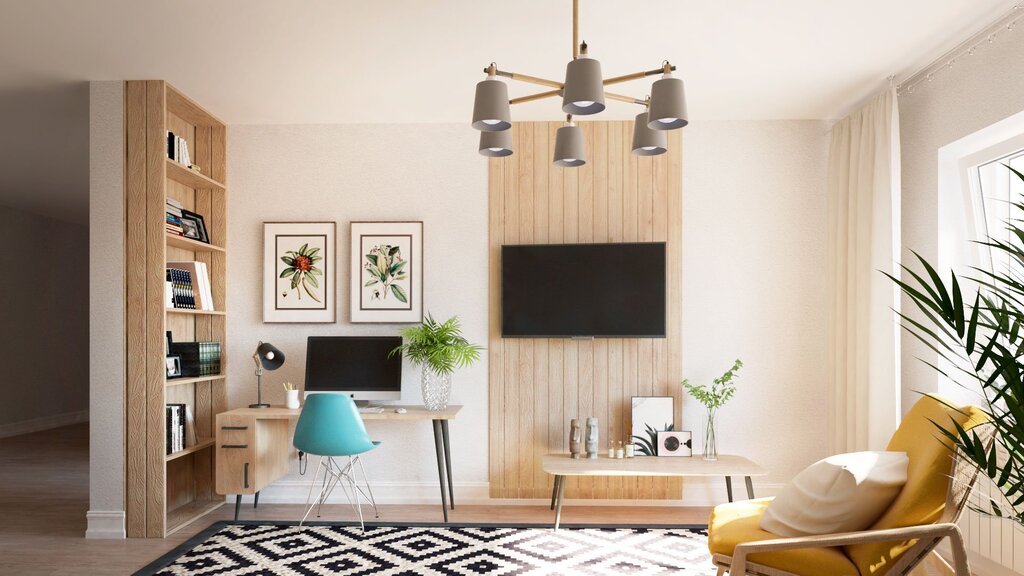 Slats on the living room wall in the interior