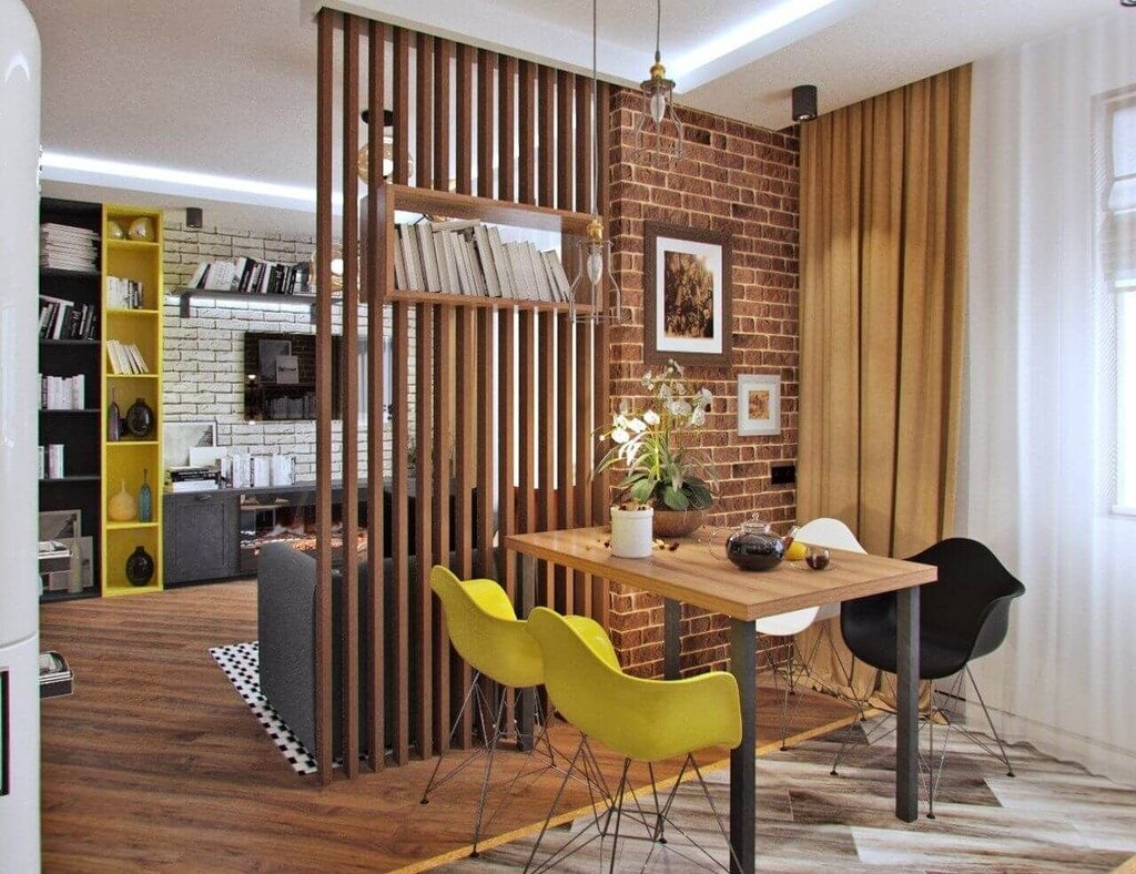 Slats in the kitchen living room interior