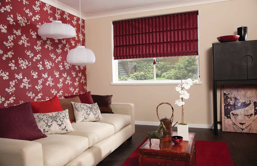 Roman shades in the living room interior