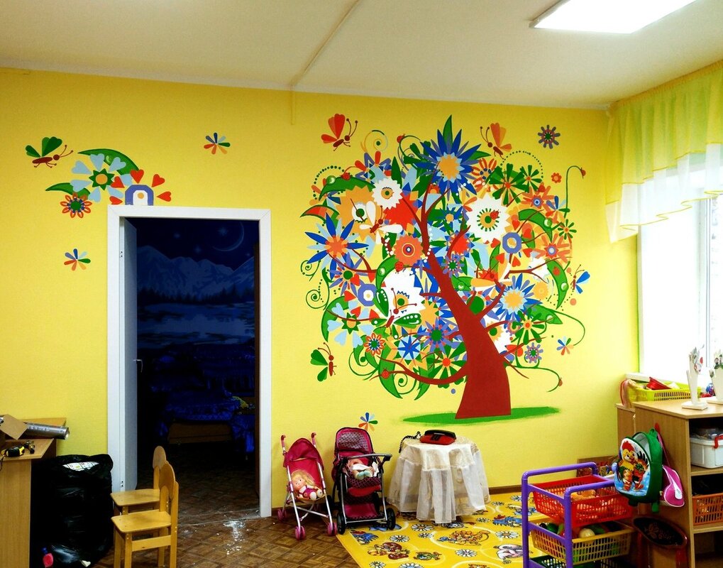 Drawings on the walls in the kindergarten