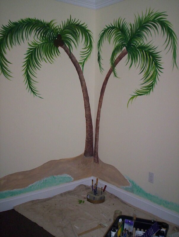 Drawing of a palm tree on the wall