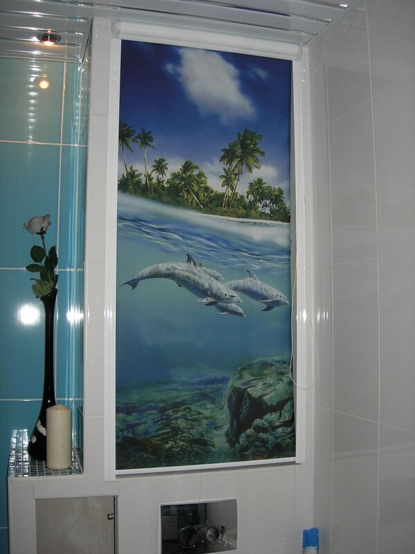 Roller shutters in the bathroom with photo printing