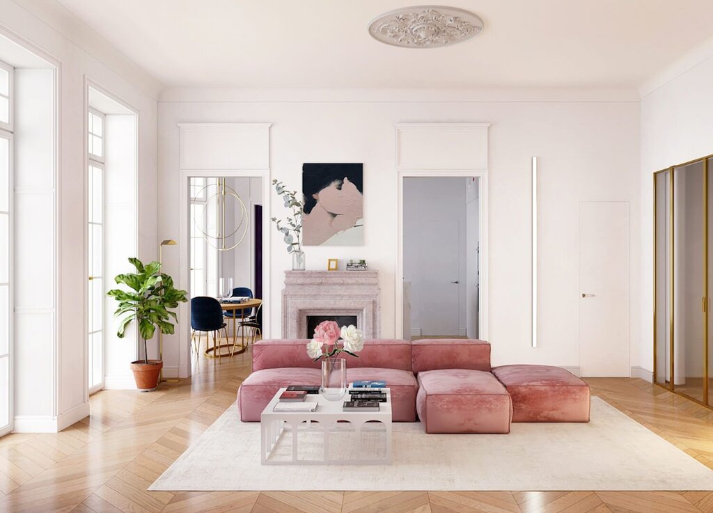 Pink sofa in the living room