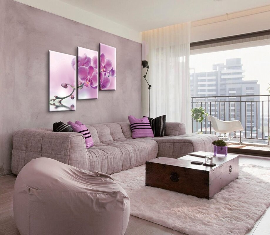 A pink sofa in the living room interior