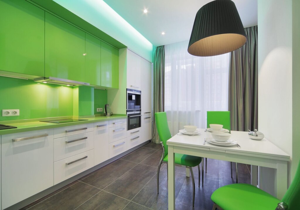 Pink and green kitchen