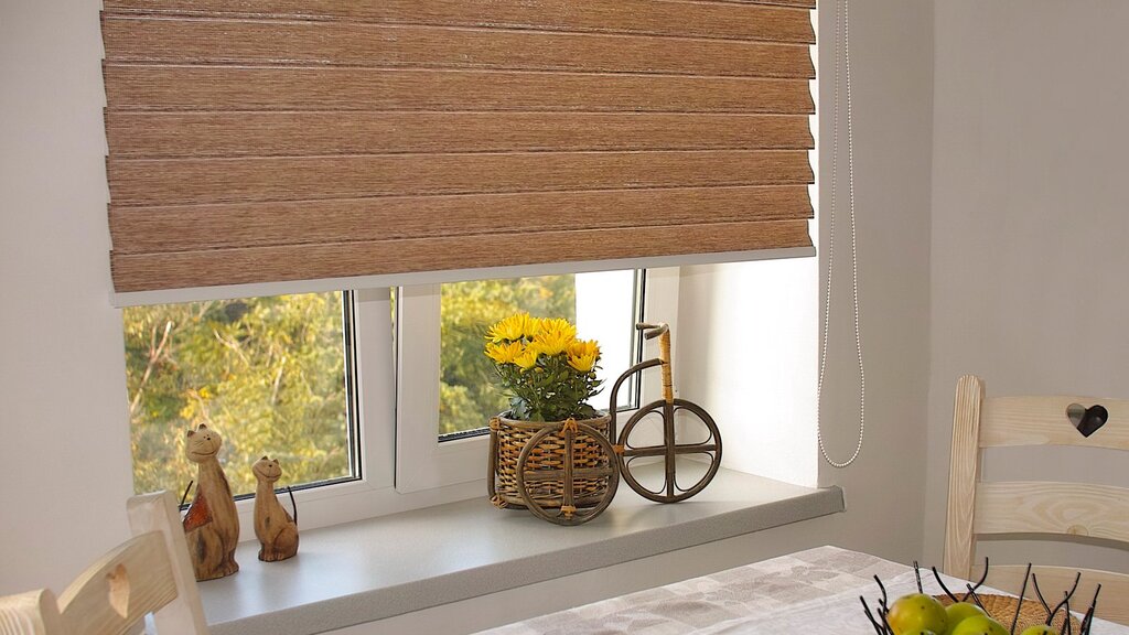 Roller blinds with a wood finish