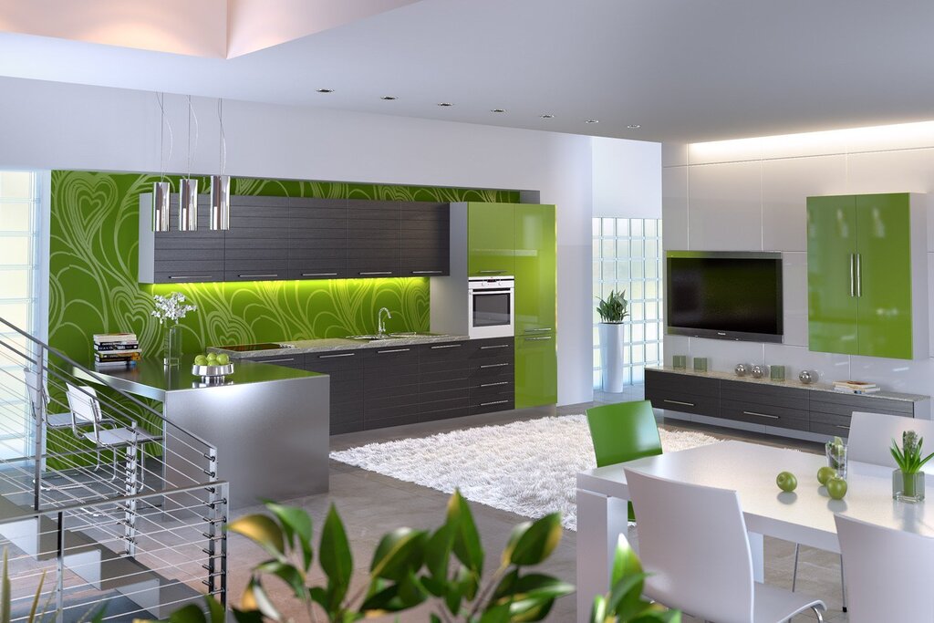 A light green kitchen in the interior