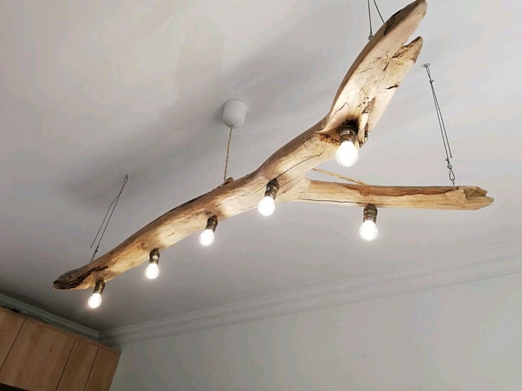 Homemade wooden chandeliers