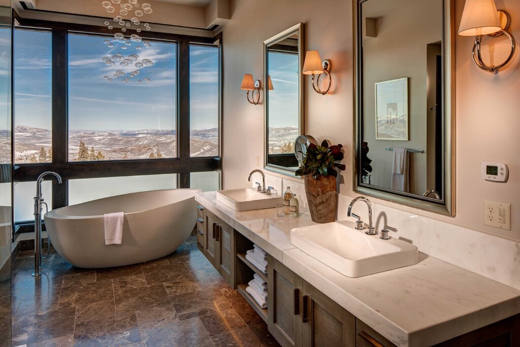 A bathroom with a window in a private house