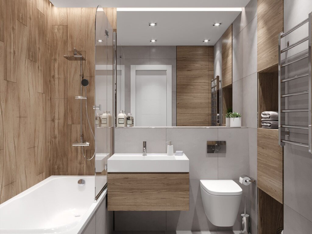 Bathroom with wood-effect tiles