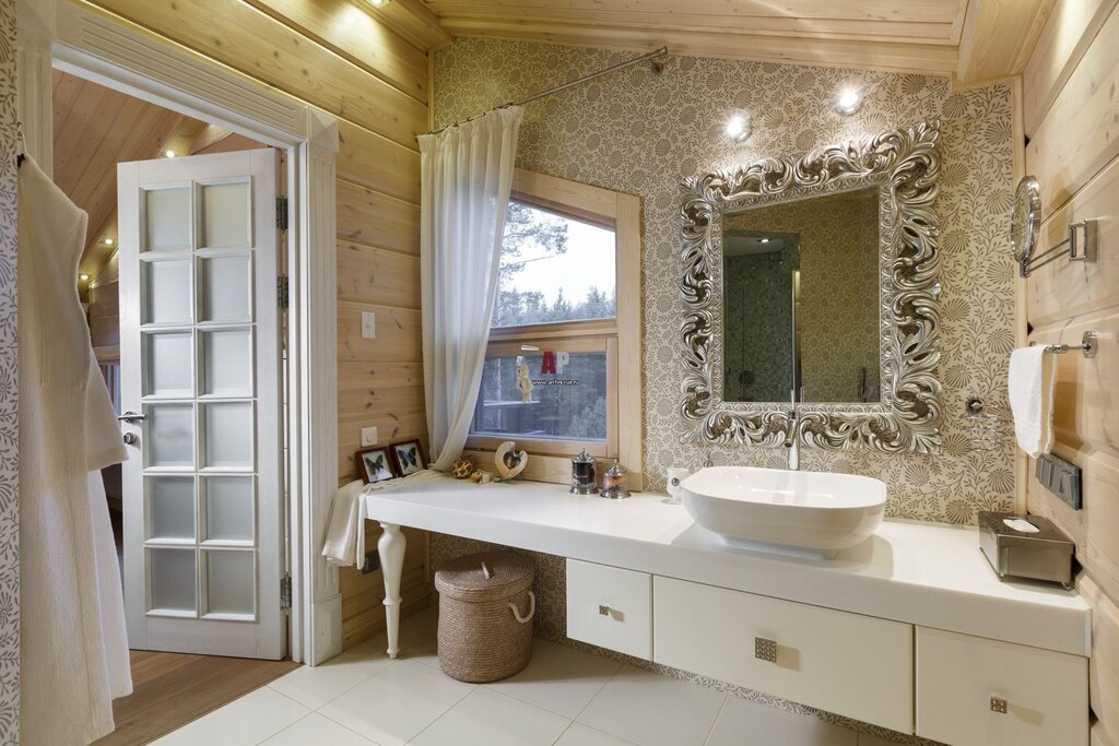 Bathroom in a log house