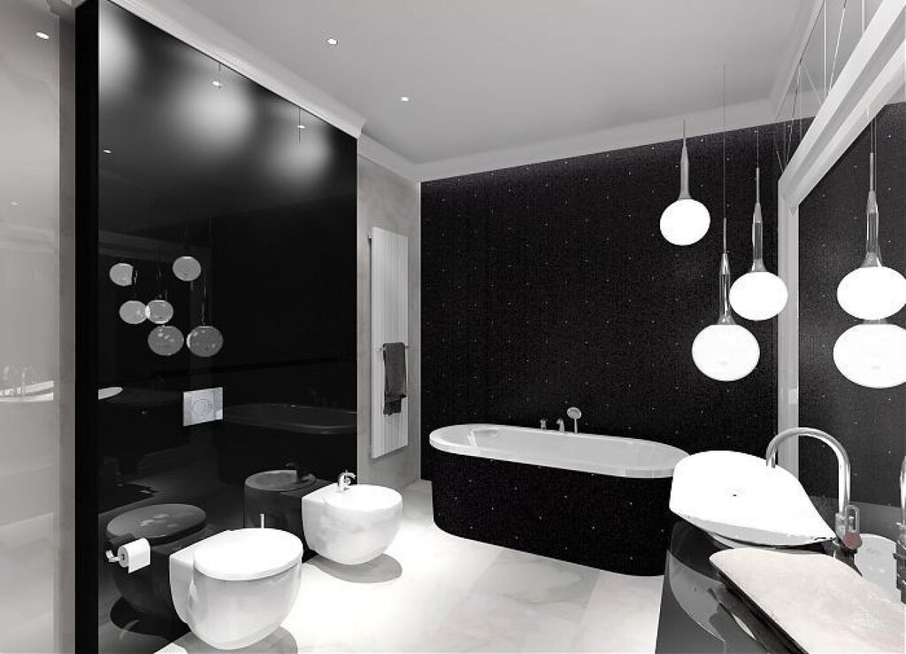 Bathroom in black and white colors