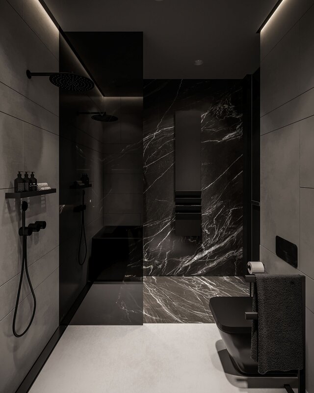 Bathroom in dark tones