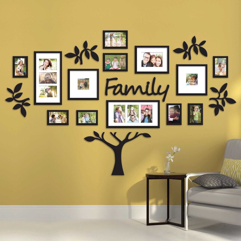 Family photo collage on the wall