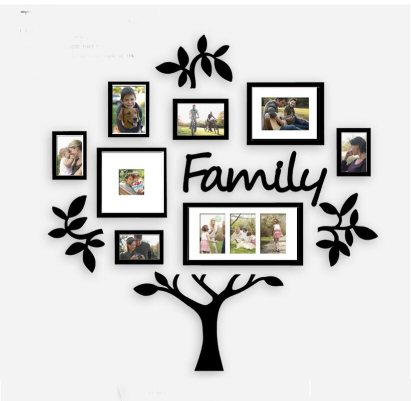 Family tree on the wall with photo frames