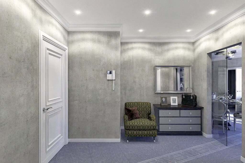 Gray decorative plaster in the hallway