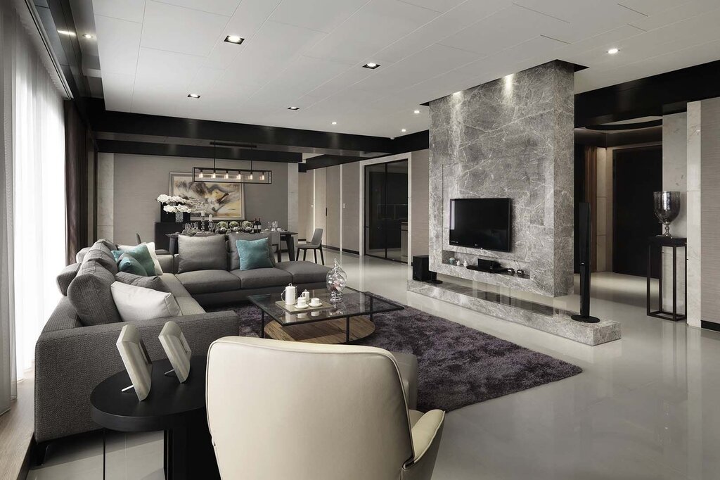 A gray living room in a modern style