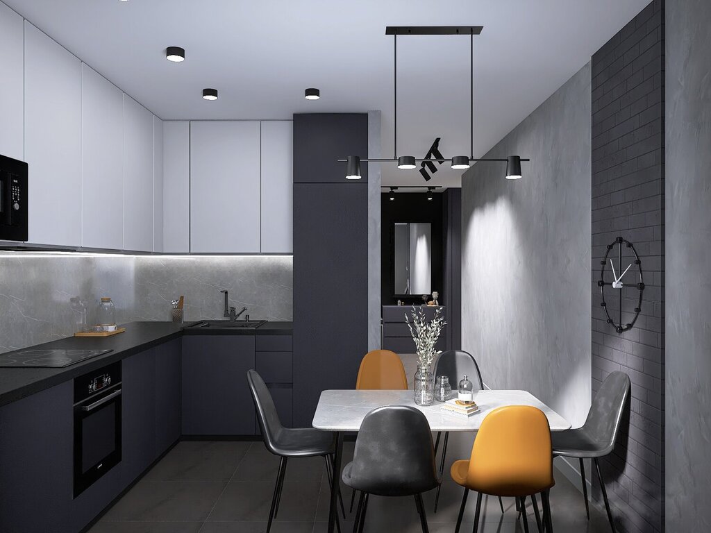 Gray kitchen up to the ceiling