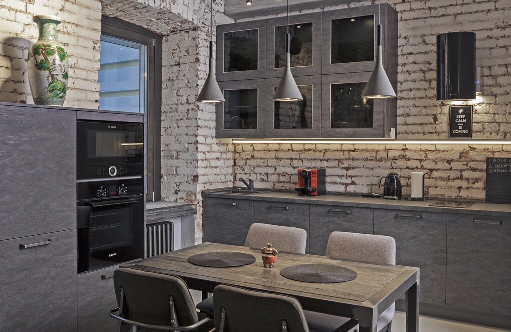 Gray loft kitchen