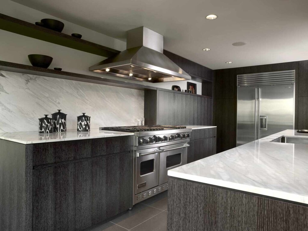 Gray kitchen with marble