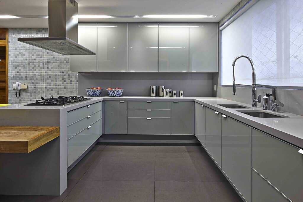 Gray kitchen with a gray countertop