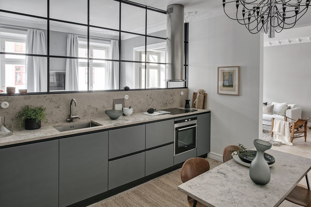 Gray kitchen in the interior