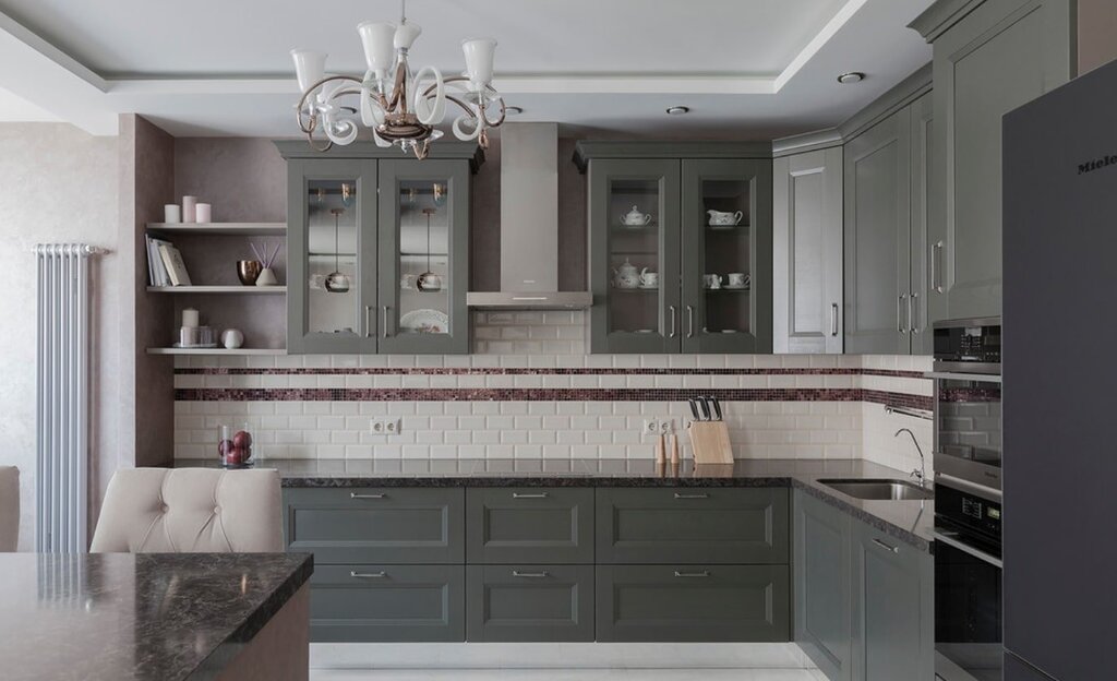 A gray kitchen in a classic style