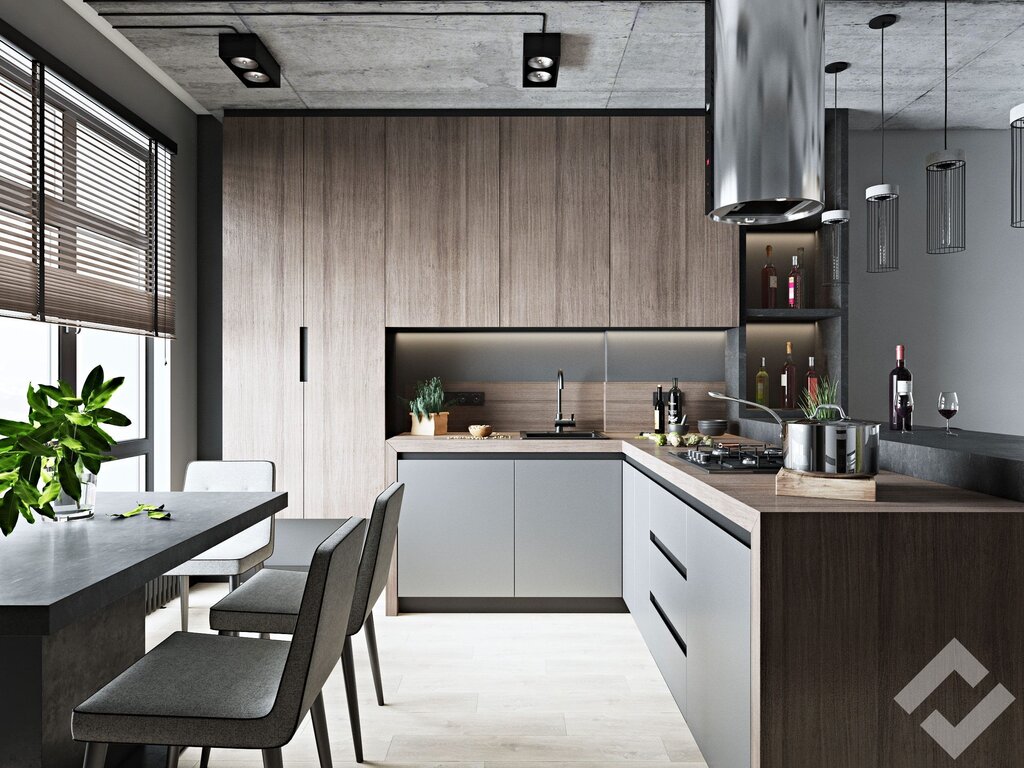 Gray kitchen in Minimalist style 34 фото