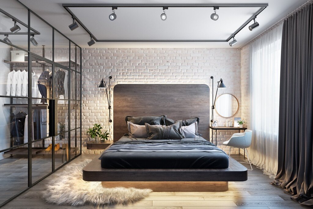 Gray loft bedroom