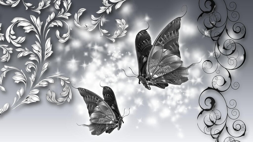 Gray wallpaper with butterflies