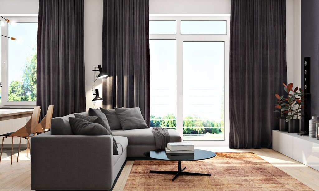 Gray curtains in the interior