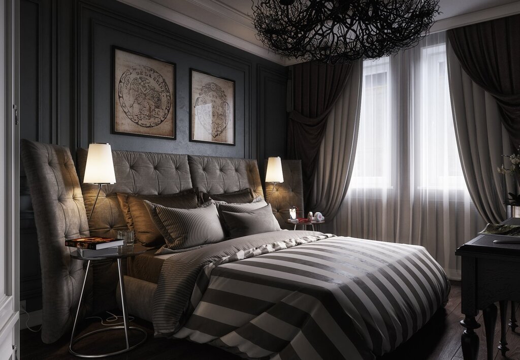 Gray curtains in the bedroom