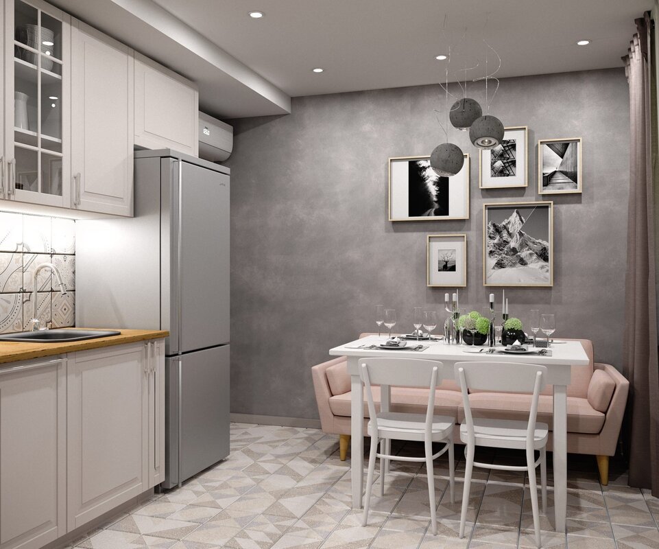 Gray walls in the kitchen