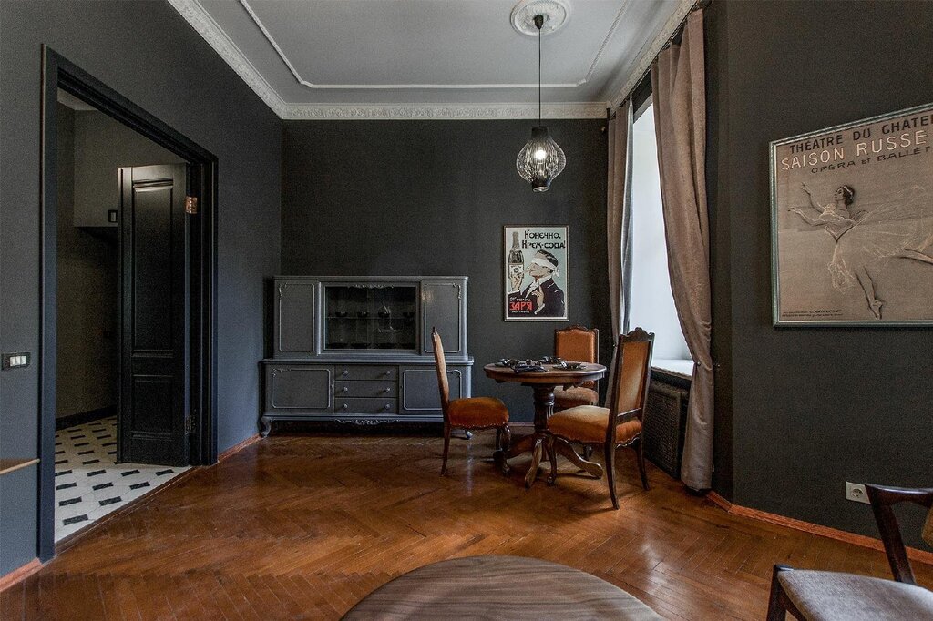 Gray walls, dark floor