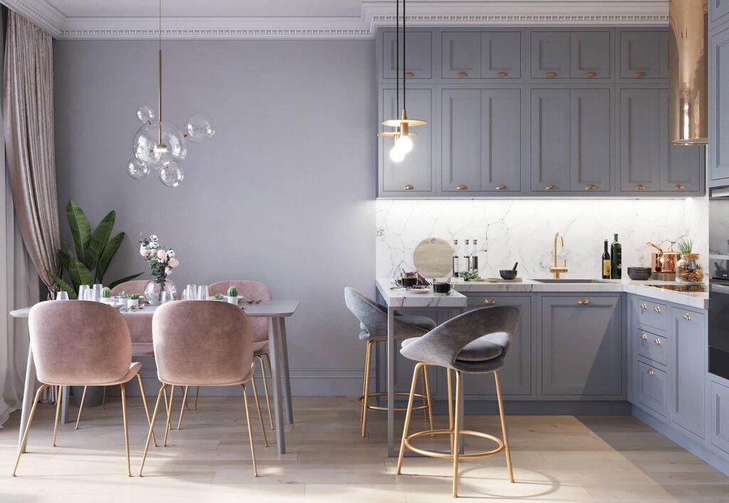 Gray walls in the kitchen interior