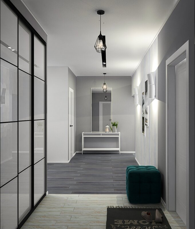 Gray walls in the hallway