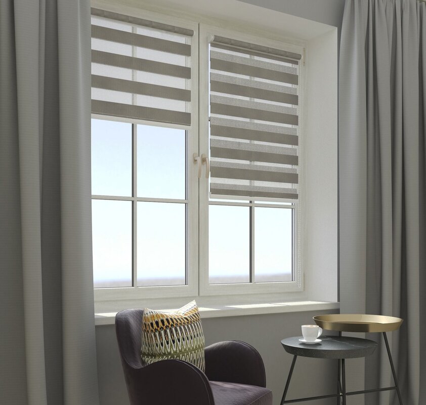 Gray blinds on the windows