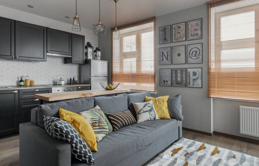 Gray sofa in the kitchen