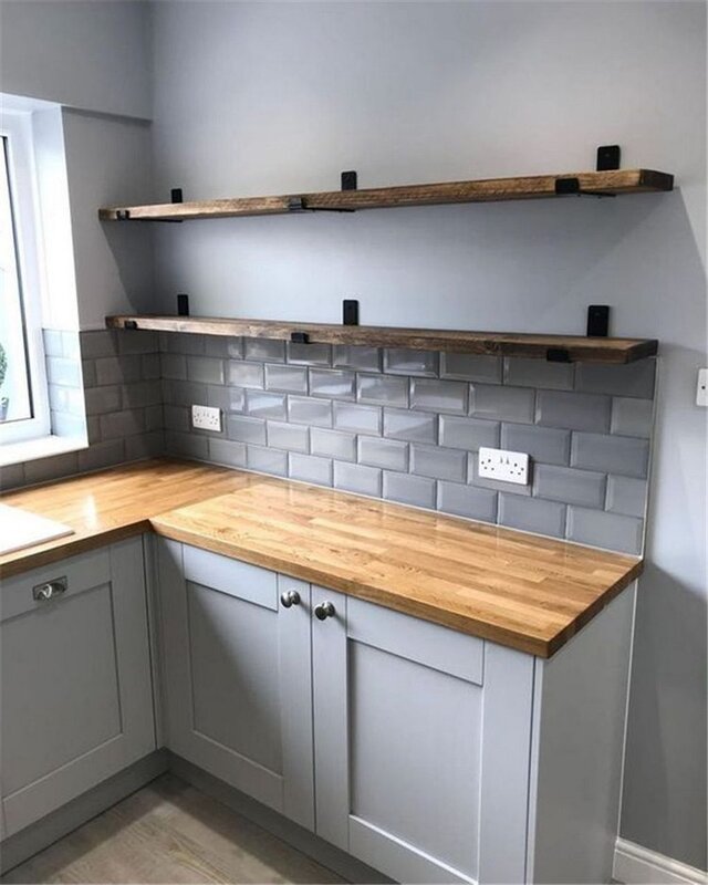 Gray set with a wooden countertop