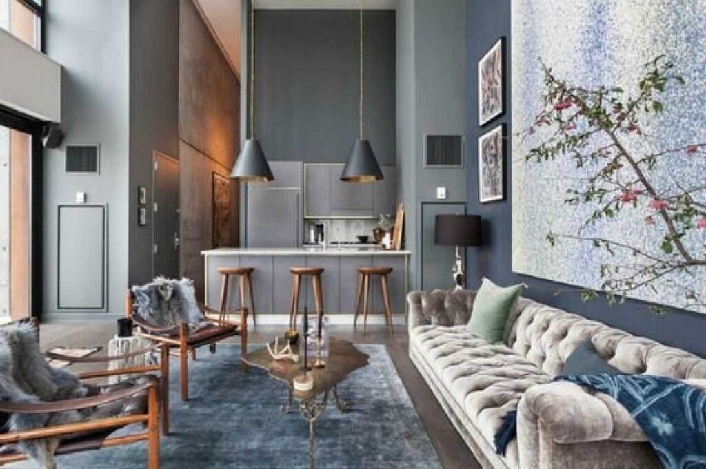 Gray and blue in the interior